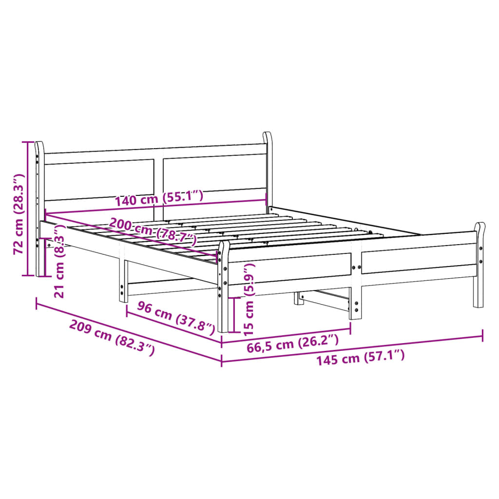Cadre de lit sans matelas cire marron 140x200cm bois pin massif - XIOS