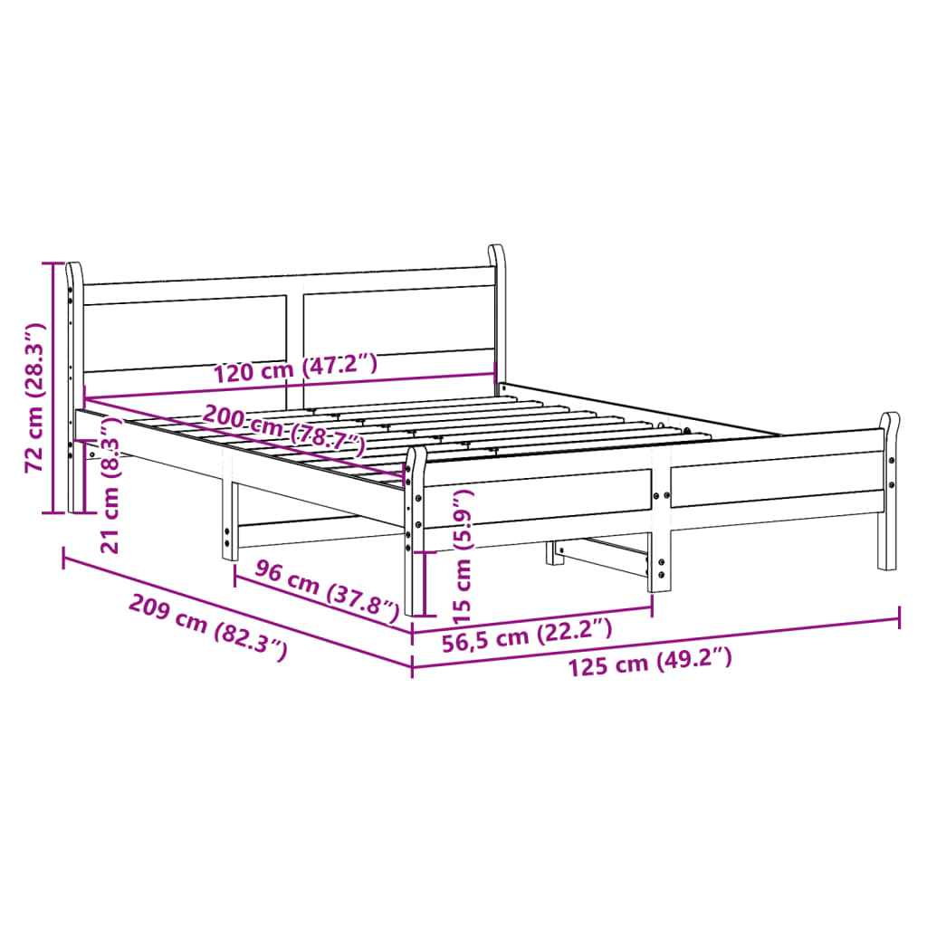 Cadre de lit sans matelas 120x200 cm bois de pin massif - XIOS