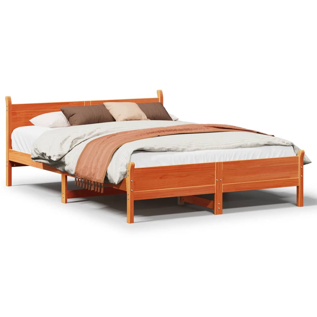 Cadre de lit sans matelas cire marron 135x190cm bois pin massif - XIOS