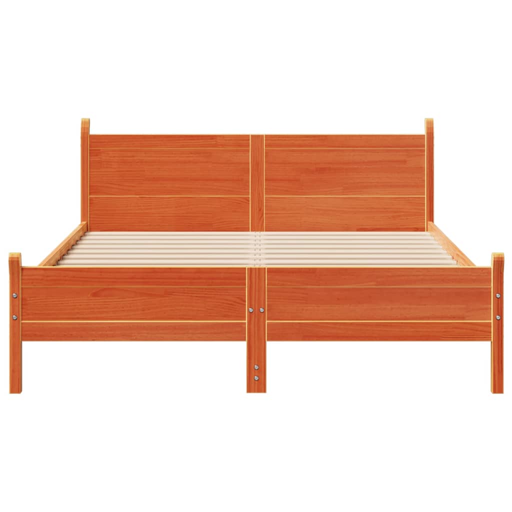 Cadre de lit sans matelas cire marron 135x190cm bois pin massif - XIOS