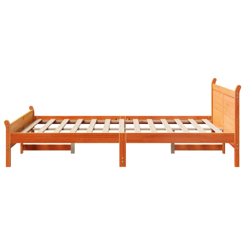 Cadre de lit sans matelas cire marron 135x190cm bois pin massif - XIOS