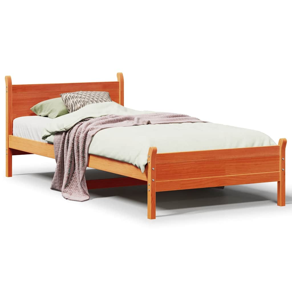 Cadre de lit sans matelas cire marron 75x190 cm bois pin massif - XIOS