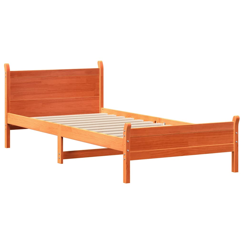 Cadre de lit sans matelas cire marron 75x190 cm bois pin massif - XIOS