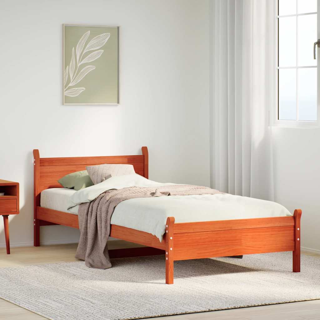Cadre de lit sans matelas cire marron 75x190 cm bois pin massif - XIOS