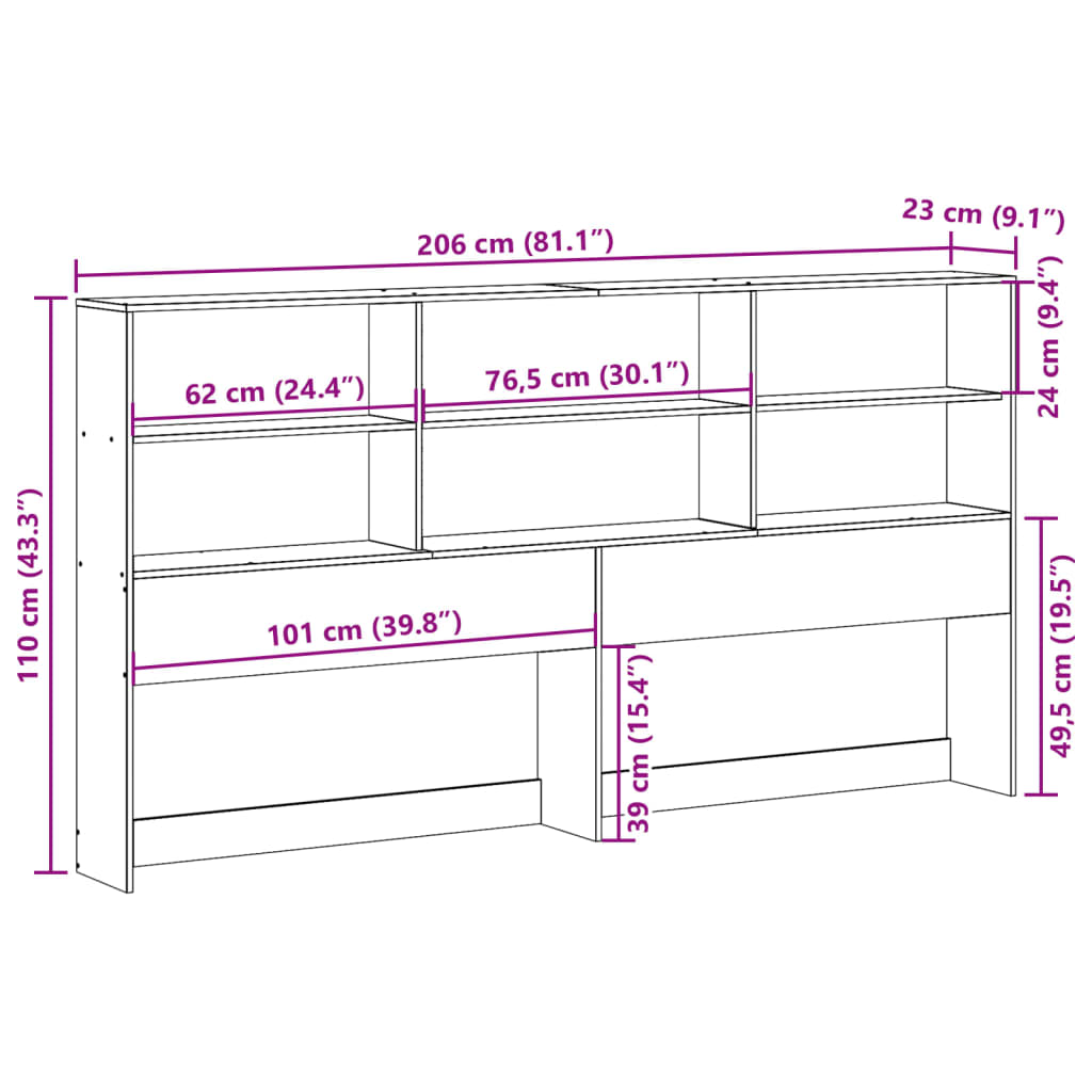 Tête de lit avec rangement cire marron 200cm bois massif de pin - XIOS