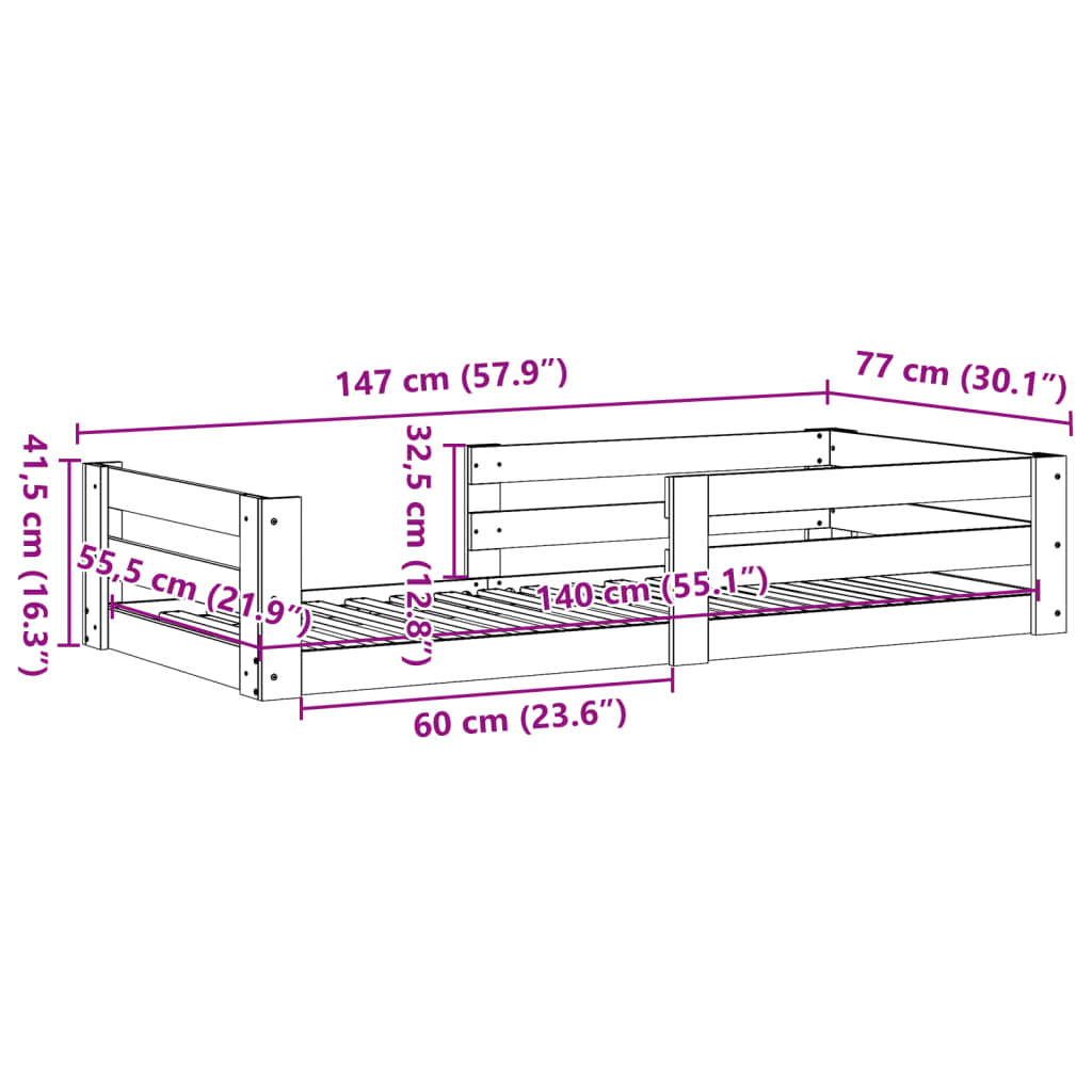 Cadre de lit sans matelas 70x140 cm bois de pin massif - XIOS