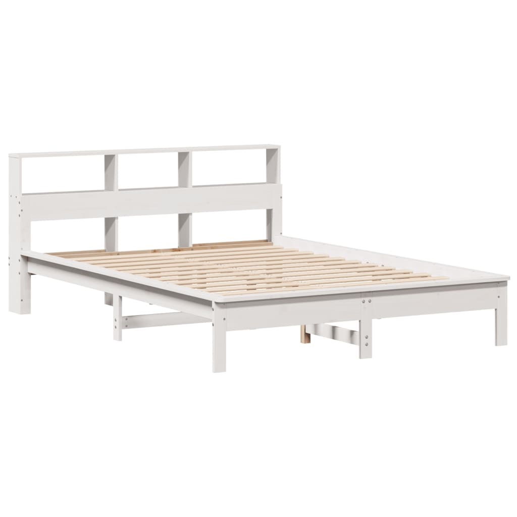 Lit bibliothèque sans matelas blanc 120x200 cm bois pin massif - XIOS