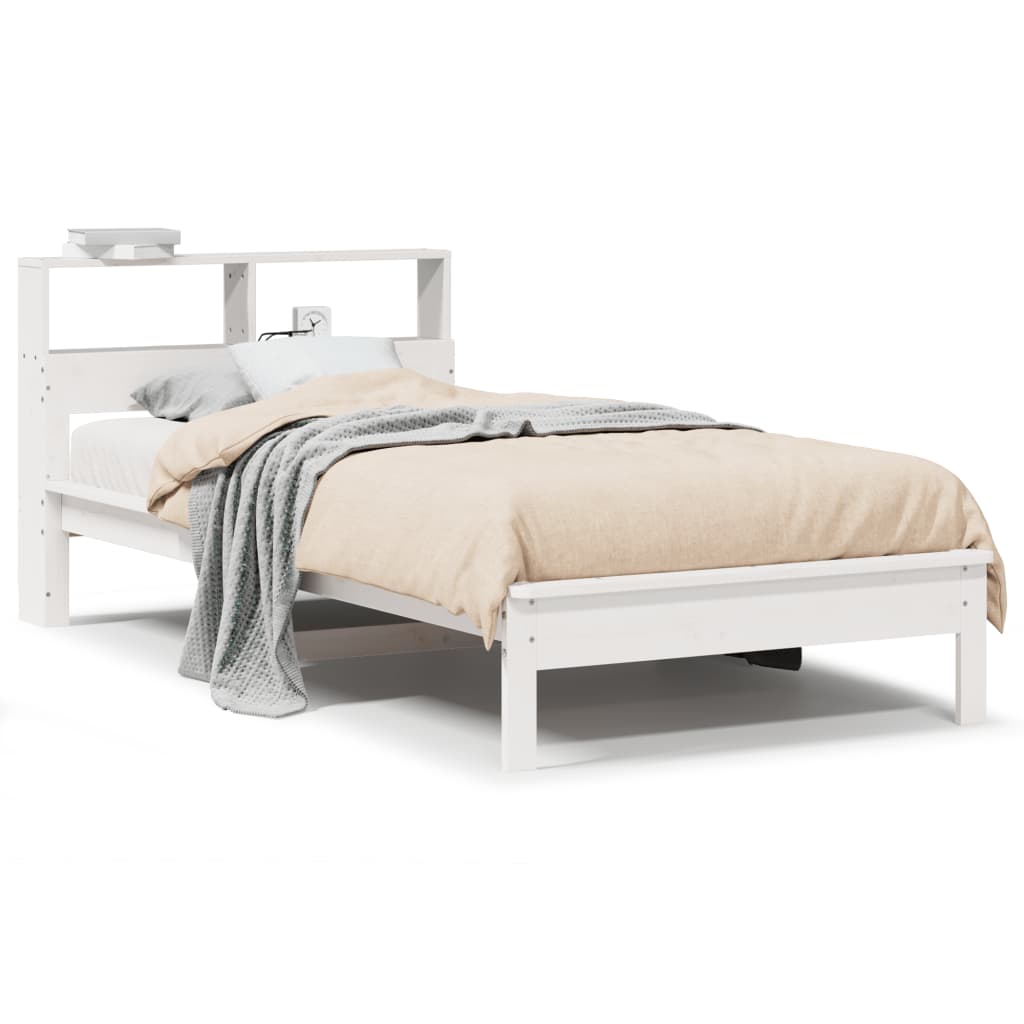 Lit bibliothèque sans matelas blanc 100x200 cm bois pin massif - XIOS