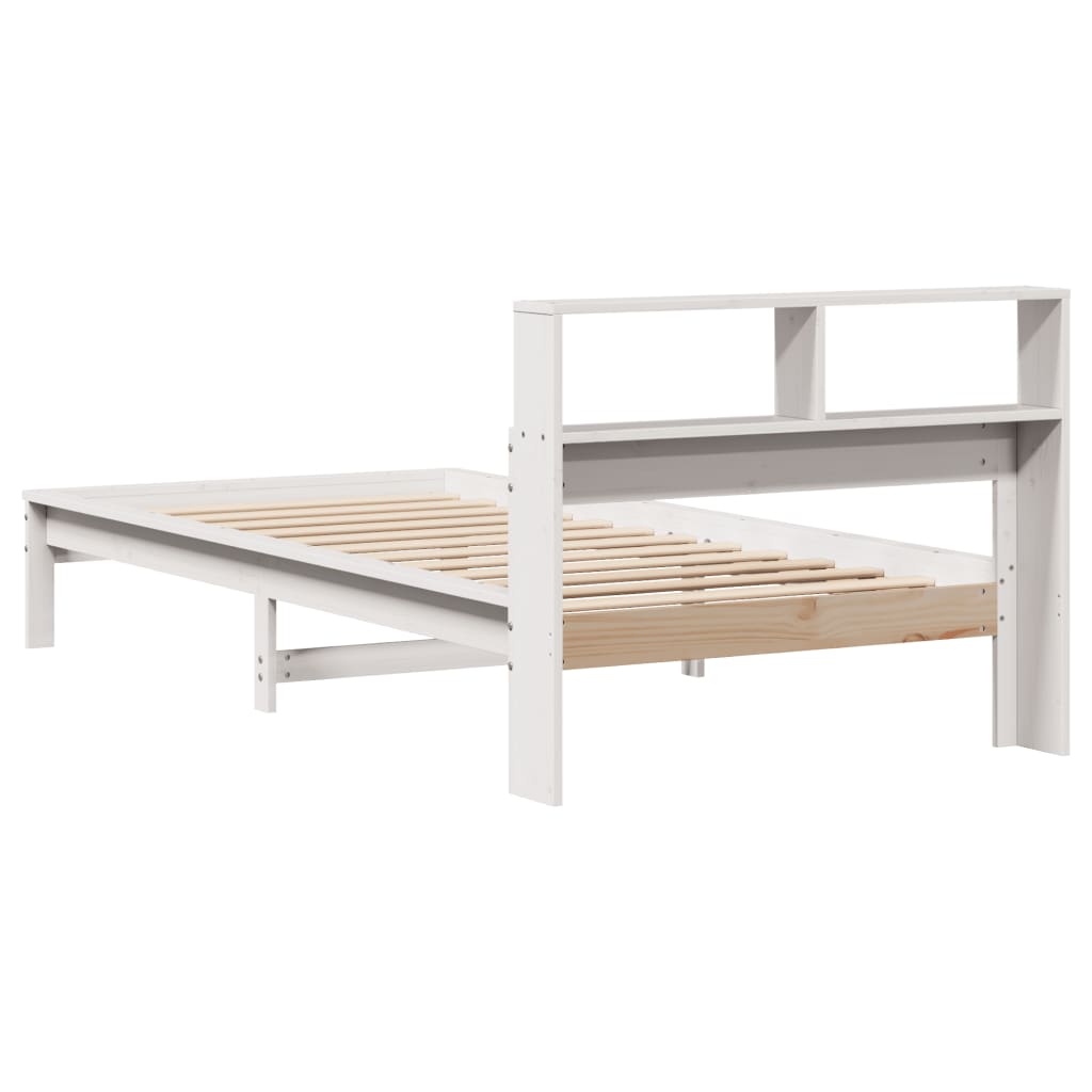 Lit bibliothèque sans matelas blanc 100x200 cm bois pin massif - XIOS