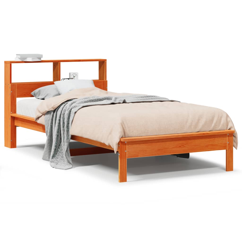 Lit bibliothèque sans matelas cire marron 100x200 cm pin massif - XIOS
