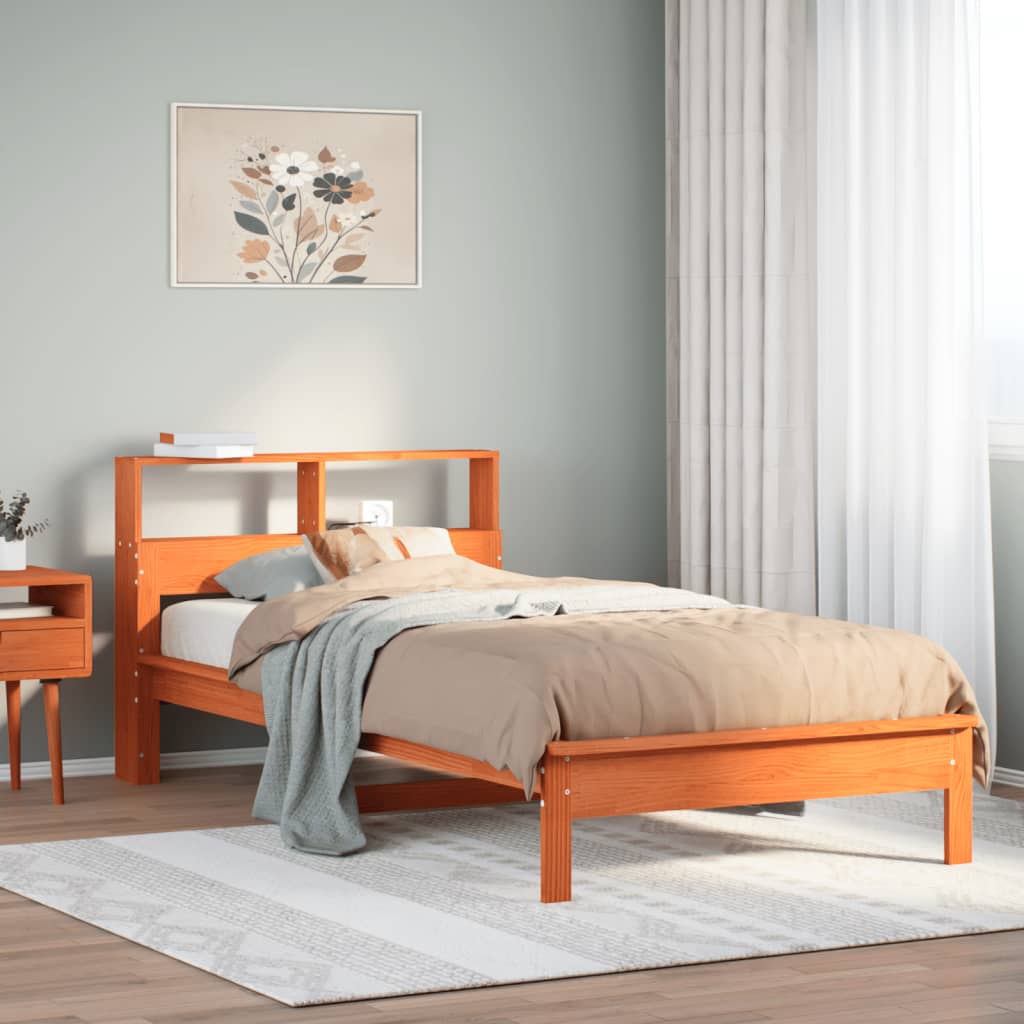 Lit bibliothèque sans matelas cire marron 100x200 cm pin massif - XIOS