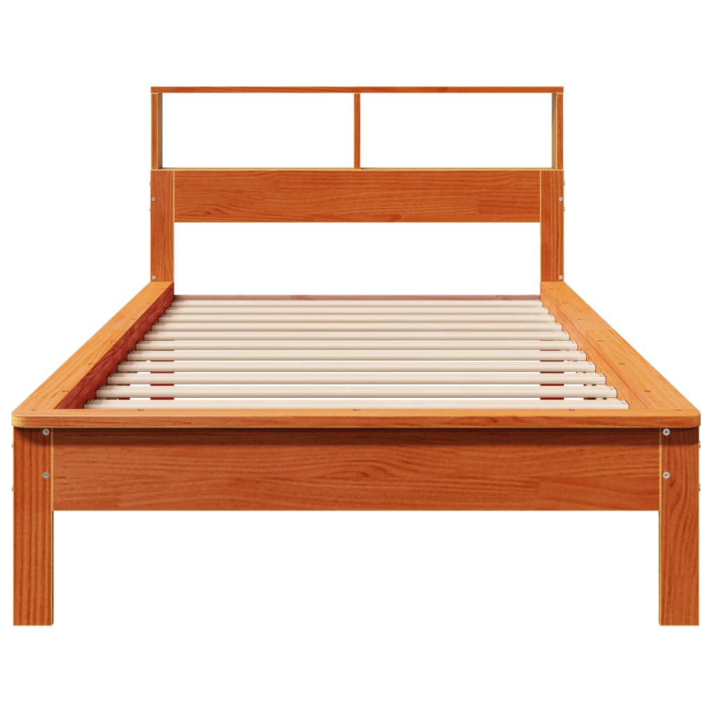 Lit bibliothèque sans matelas cire marron 90x190 cm pin massif - XIOS