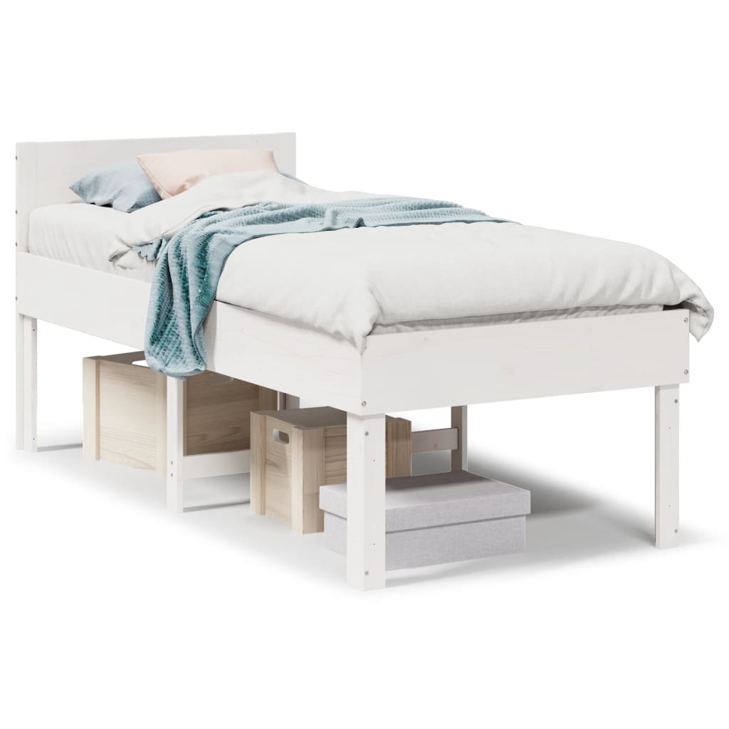 Cadre de lit sans matelas blanc 90x200 cm bois de pin massif - XIOS