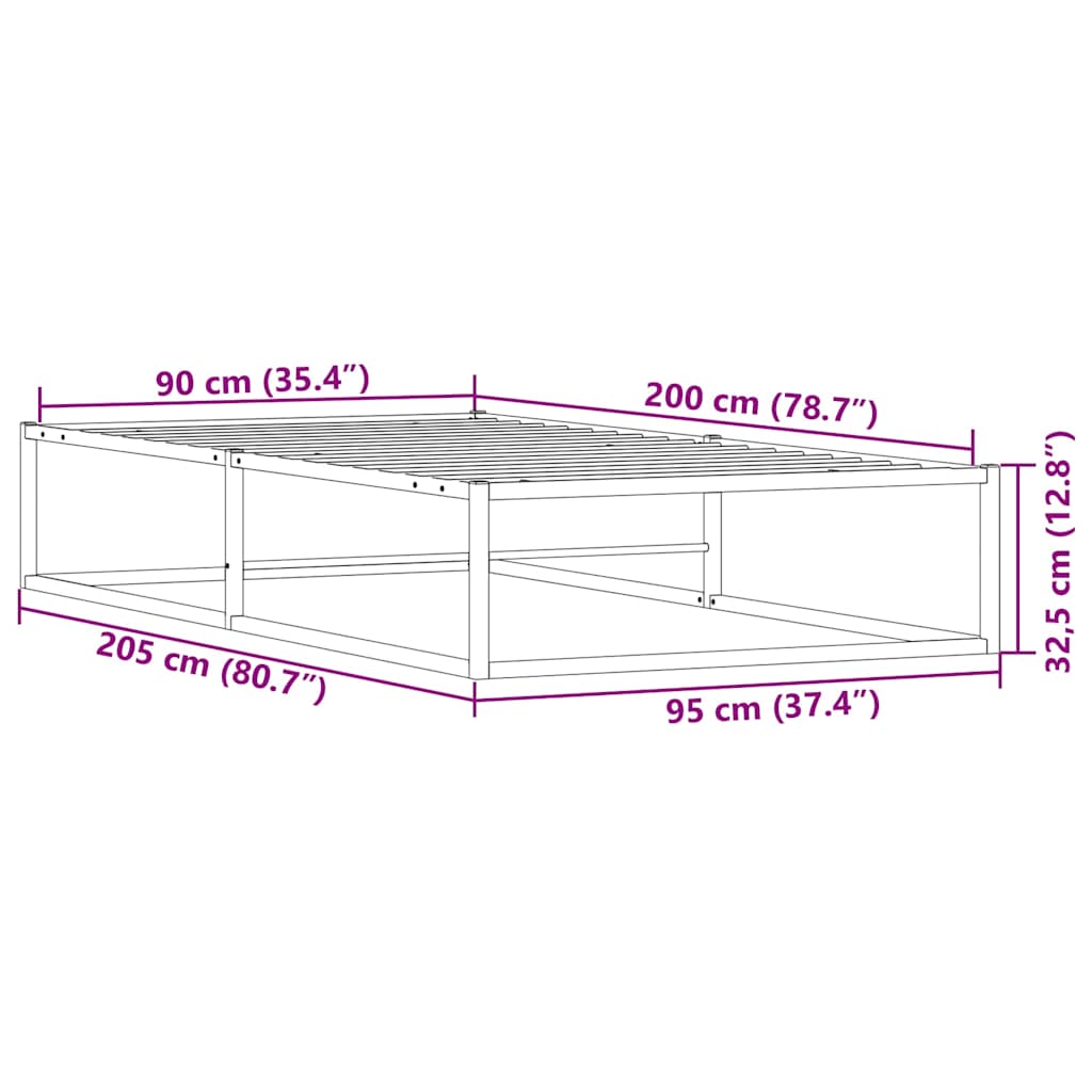 Cadre de lit sans matelas blanc 90x200 cm métal - XIOS