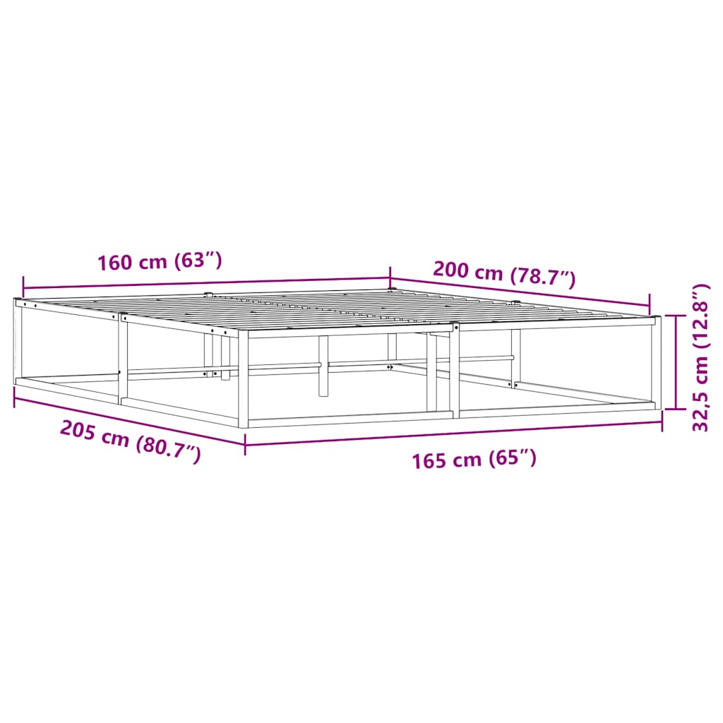 Cadre de lit sans matelas blanc 160x200 cm métal - XIOS