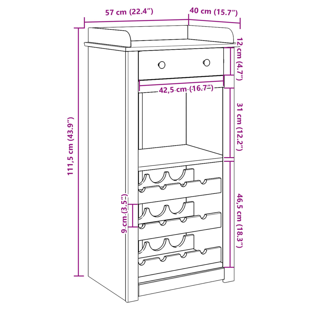 Armoire à vin Panama 57x40x111,5 cm bois de pin massif - XIOS