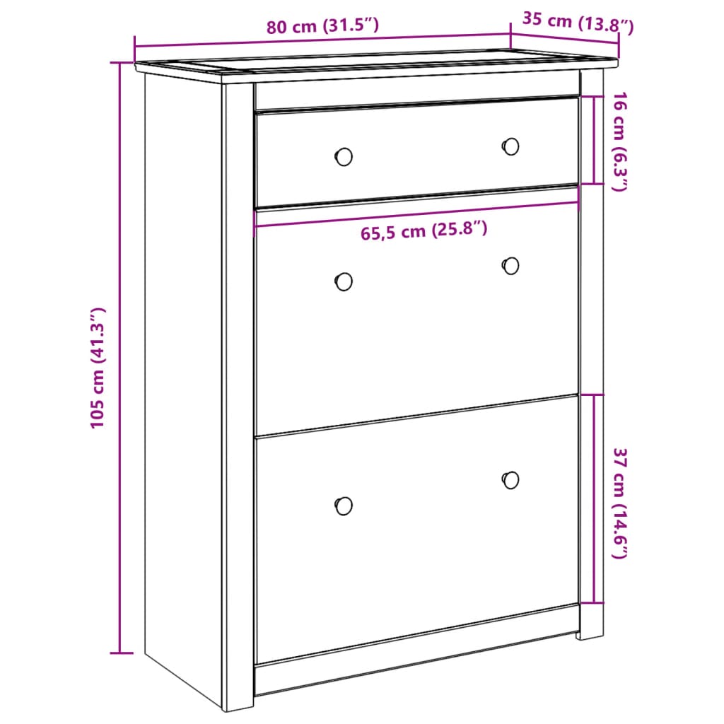 Armoire à chaussures Panama 80x35x105 cm bois de pin massif - XIOS