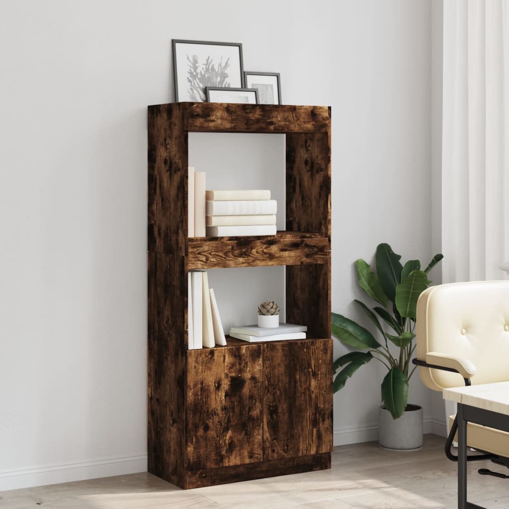 Buffet haut chêne fumé 63x33x140 cm bois d'ingénierie - XIOS