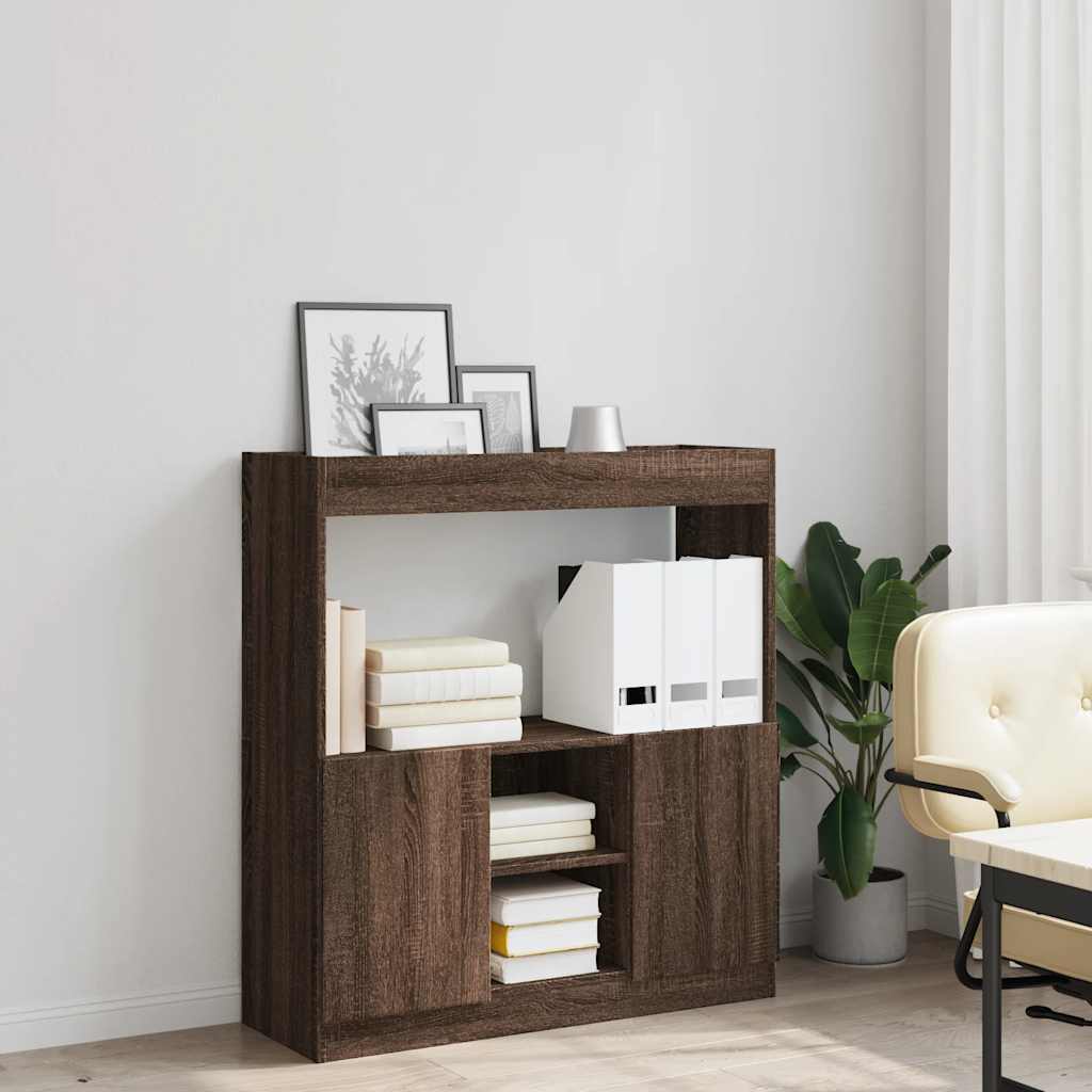 Buffet haut chêne marron 92x33x100 cm bois d'ingénierie - XIOS