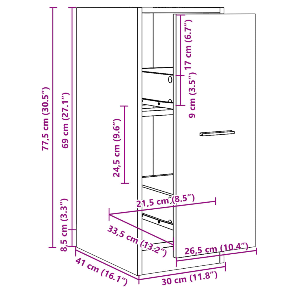 Armoire d'apothicaire noir 30x41x77,5 cm bois d'ingénierie