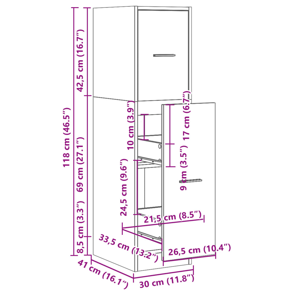Armoire d'apothicaire blanc 30x41x118 cm bois d'ingénierie