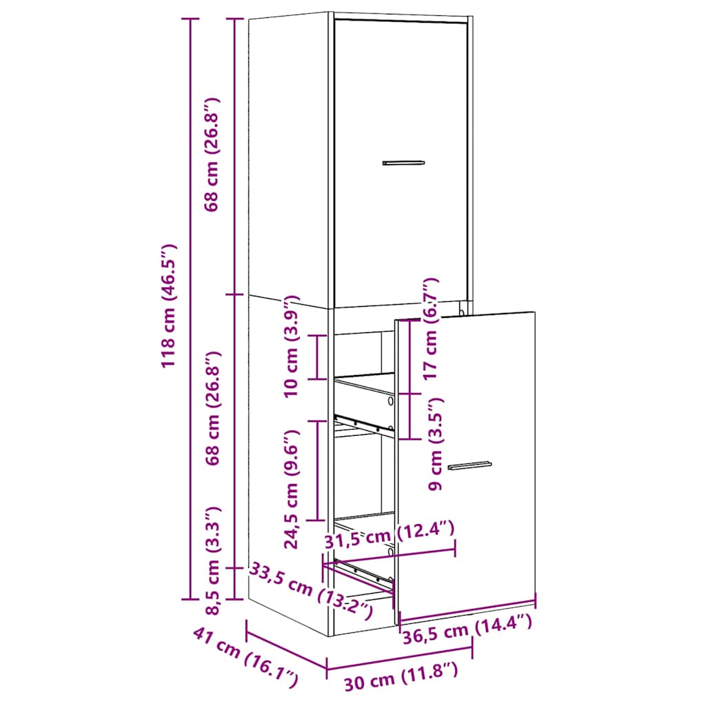Armoire d'apothicaire vieux bois 30x41x118 cm bois d'ingénierie