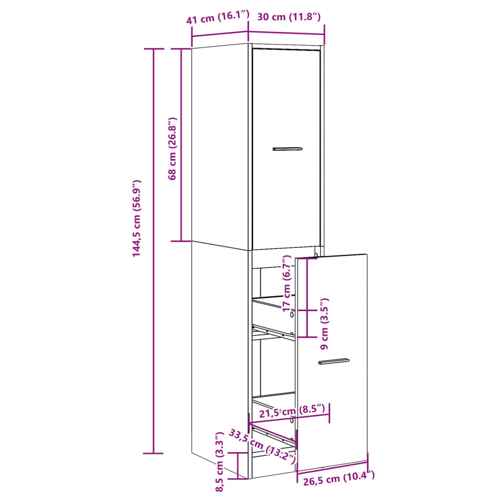 Armoire apothicaire sonoma gris 30x41x144,5cm bois d'ingénierie
