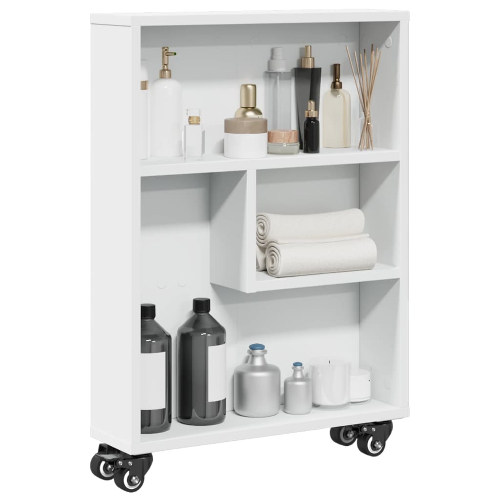 Chariot de rangement étroit blanc 48x13x68 cm bois d'ingénierie - XIOS