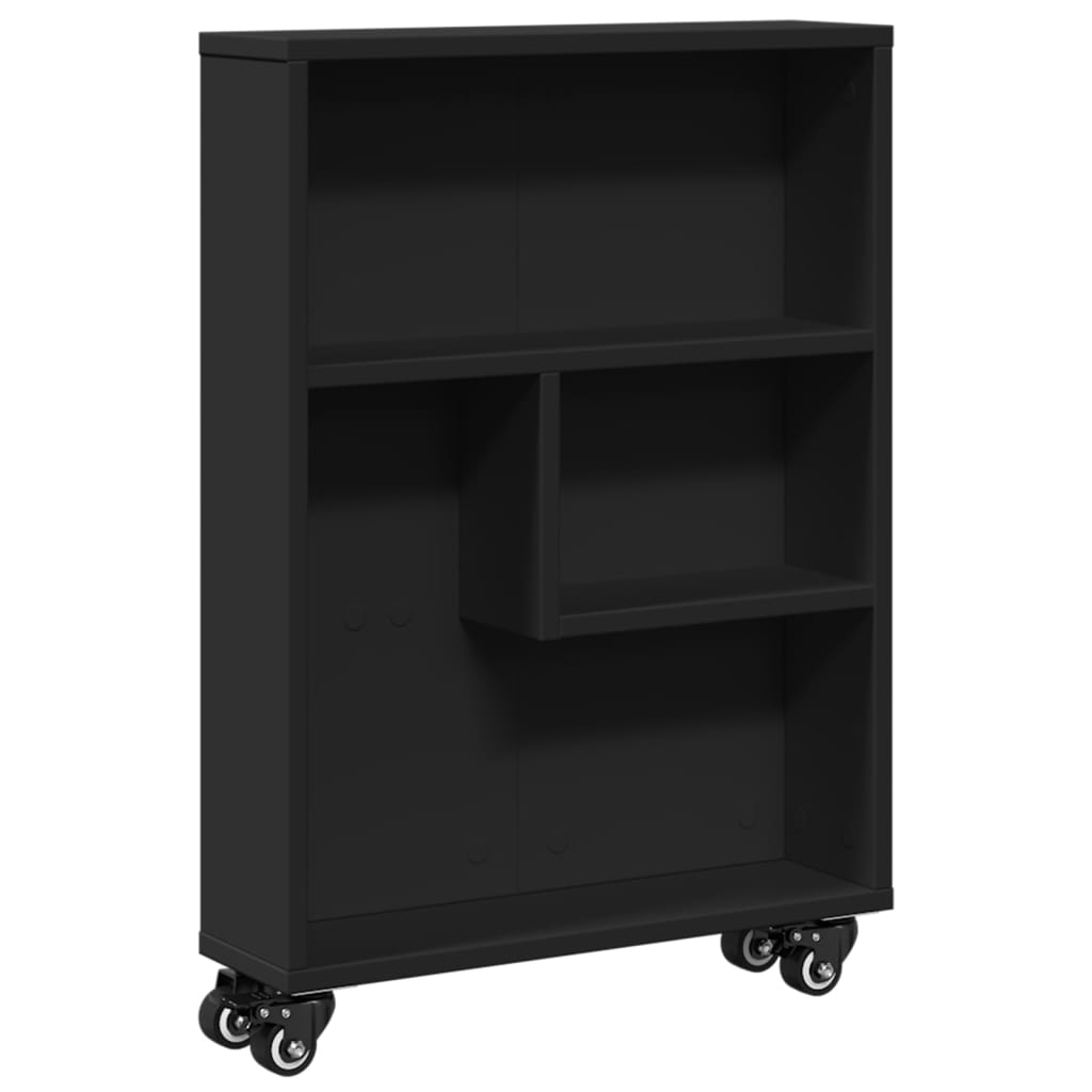 Chariot de rangement étroit noir 48x13x68 cm bois d'ingénierie - XIOS