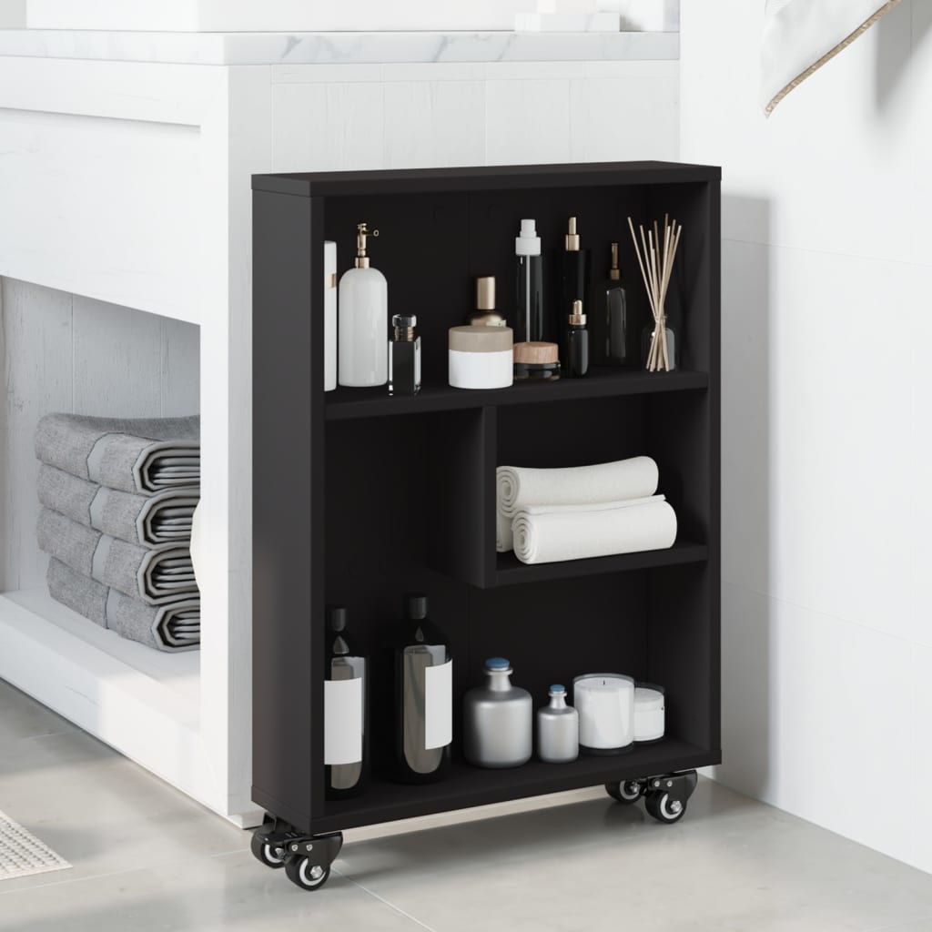 Chariot de rangement étroit noir 48x13x68 cm bois d'ingénierie - XIOS