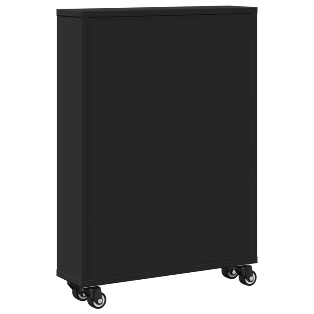 Chariot de rangement étroit noir 48x13x68 cm bois d'ingénierie - XIOS