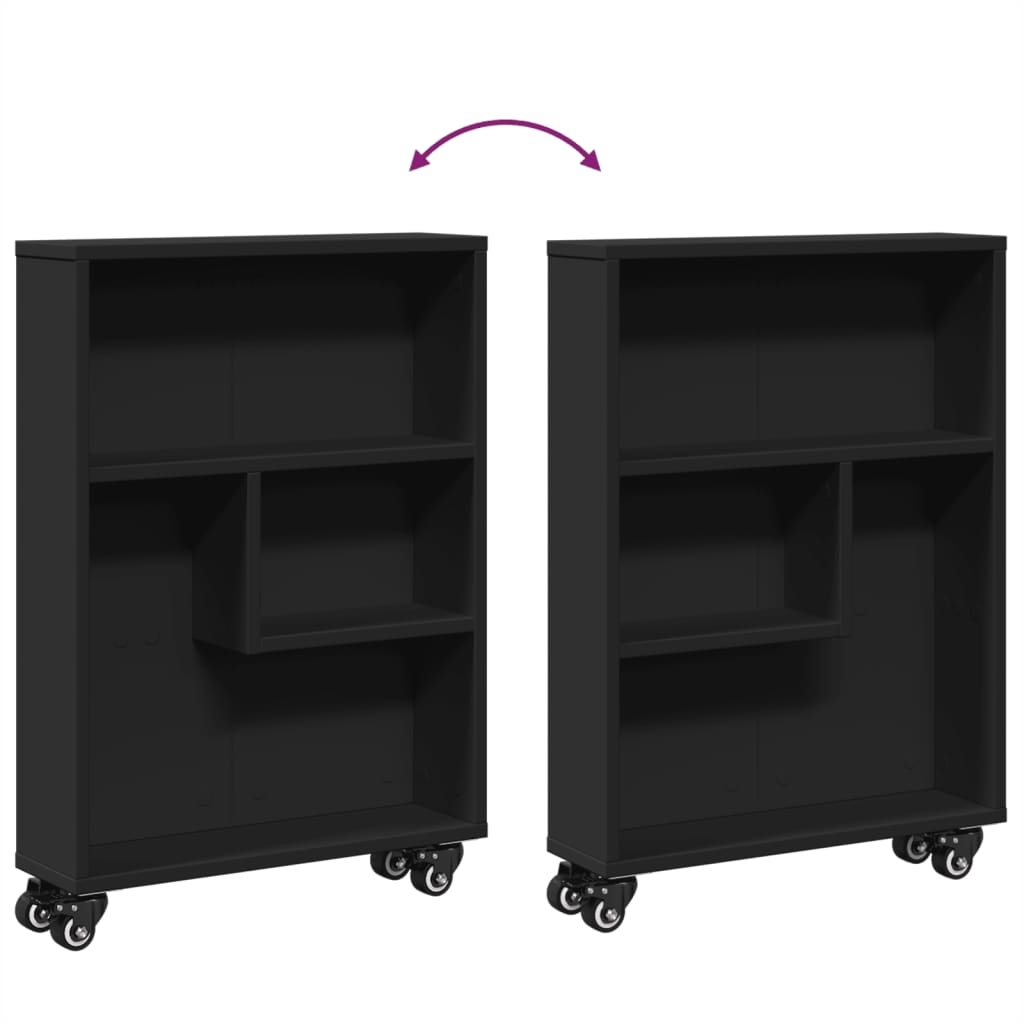 Chariot de rangement étroit noir 48x13x68 cm bois d'ingénierie - XIOS