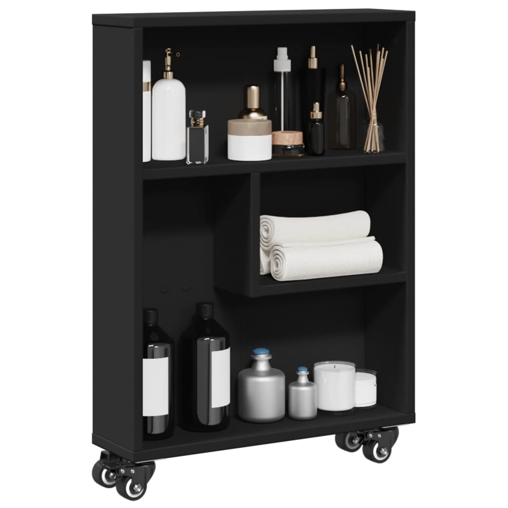 Chariot de rangement étroit noir 48x13x68 cm bois d'ingénierie - XIOS