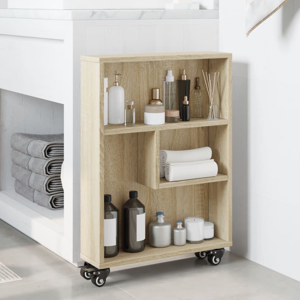 Chariot de rangement étroit chêne sonoma bois d'ingénierie - XIOS