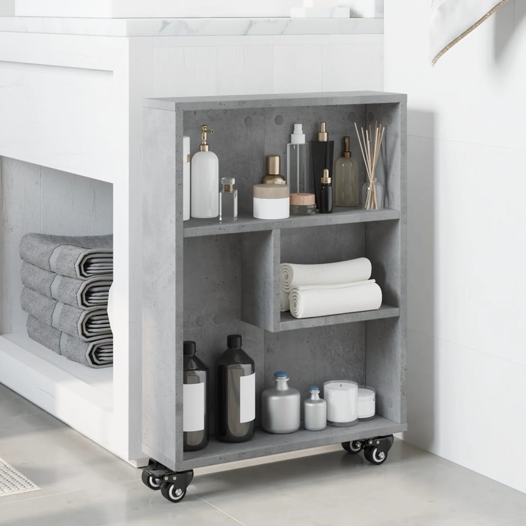 Chariot de rangement étroit gris béton bois d'ingénierie - XIOS