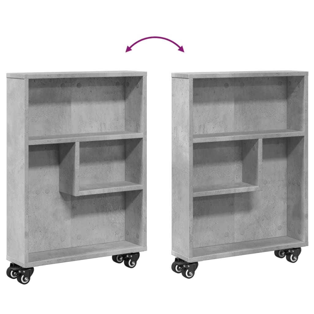 Chariot de rangement étroit gris béton bois d'ingénierie - XIOS
