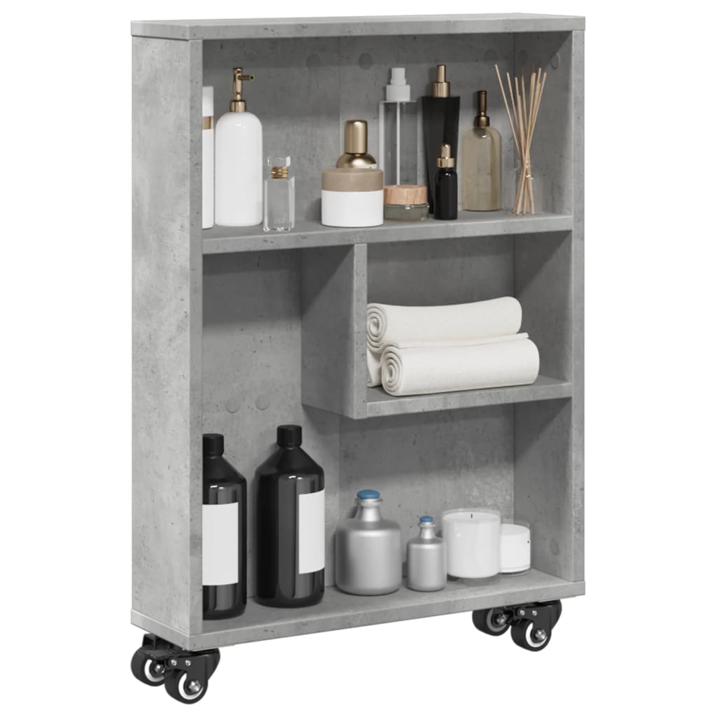 Chariot de rangement étroit gris béton bois d'ingénierie - XIOS