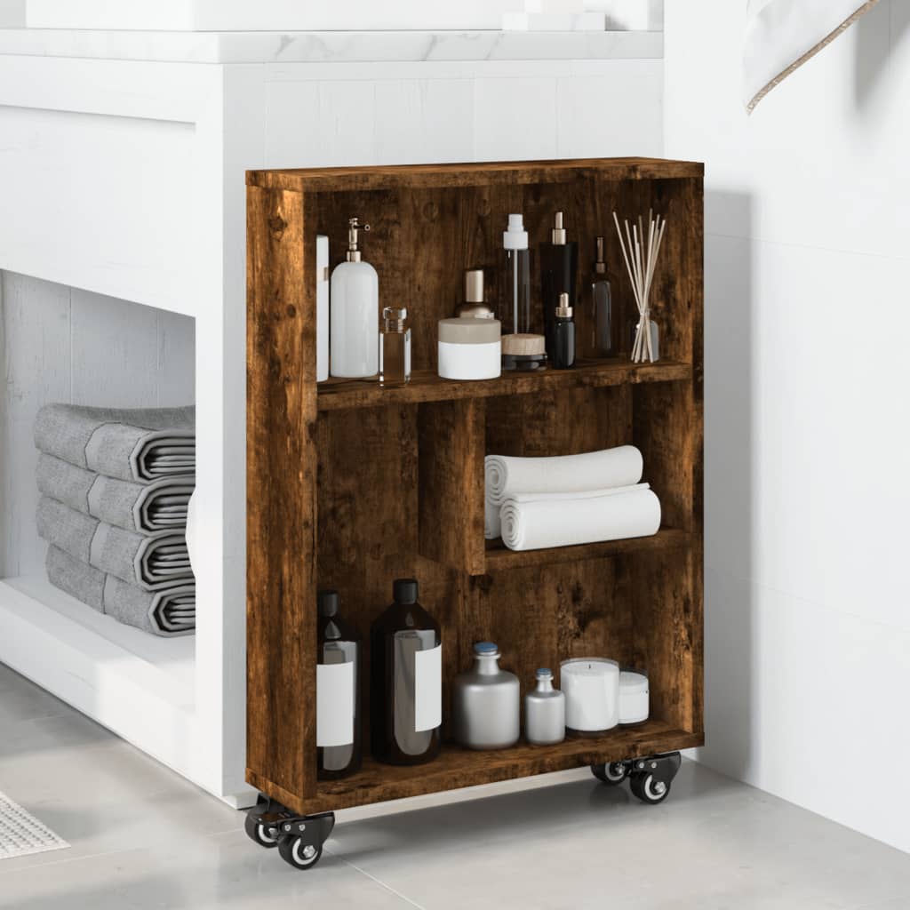Chariot de rangement étroit chêne fumé bois d'ingénierie - XIOS