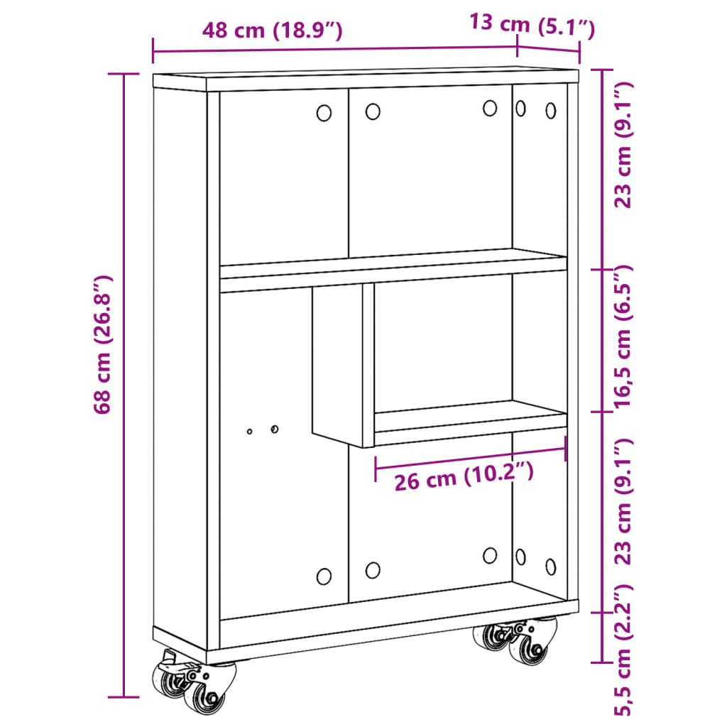 Chariot de rangement étroit chêne marron bois d'ingénierie - XIOS