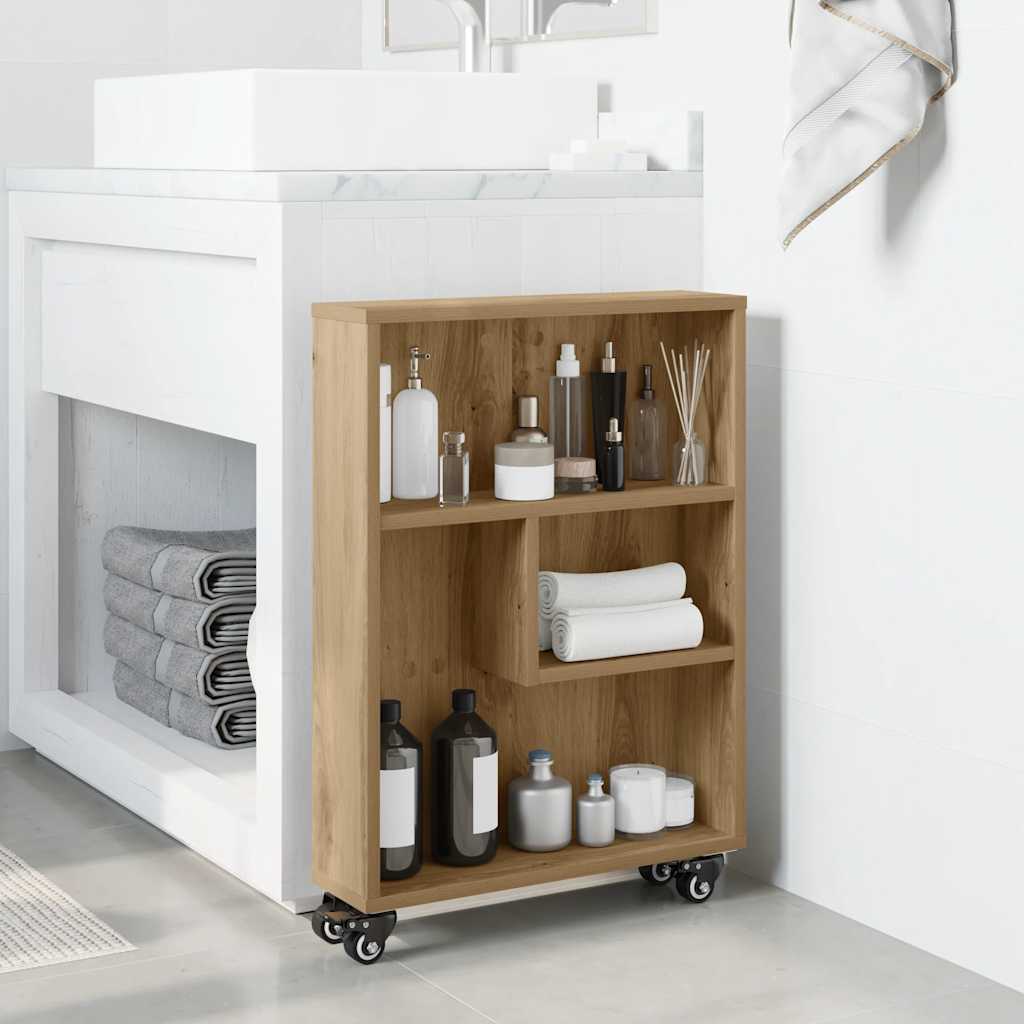 Chariot de rangement étroit chêne artisanal bois d'ingénierie - XIOS