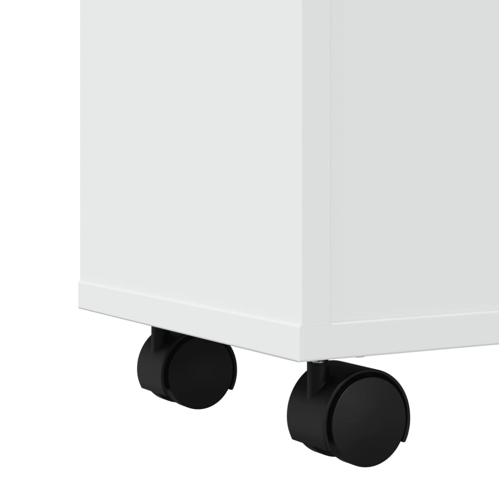 Meuble étroit de salle de bain à roulettes blanc
