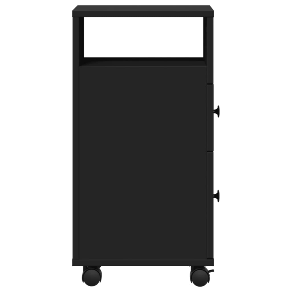 Meuble étroit de salle de bain à roulettes noir