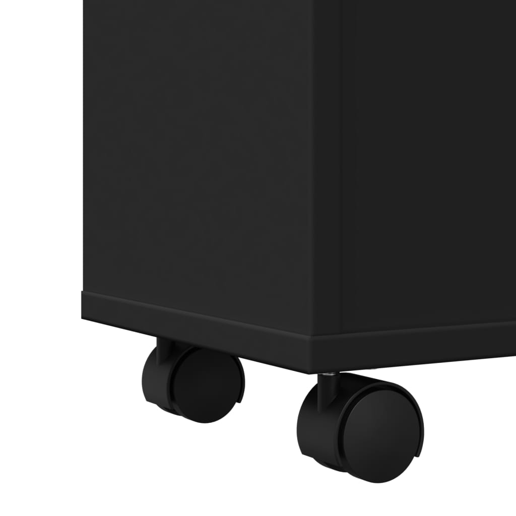 Meuble étroit de salle de bain à roulettes noir