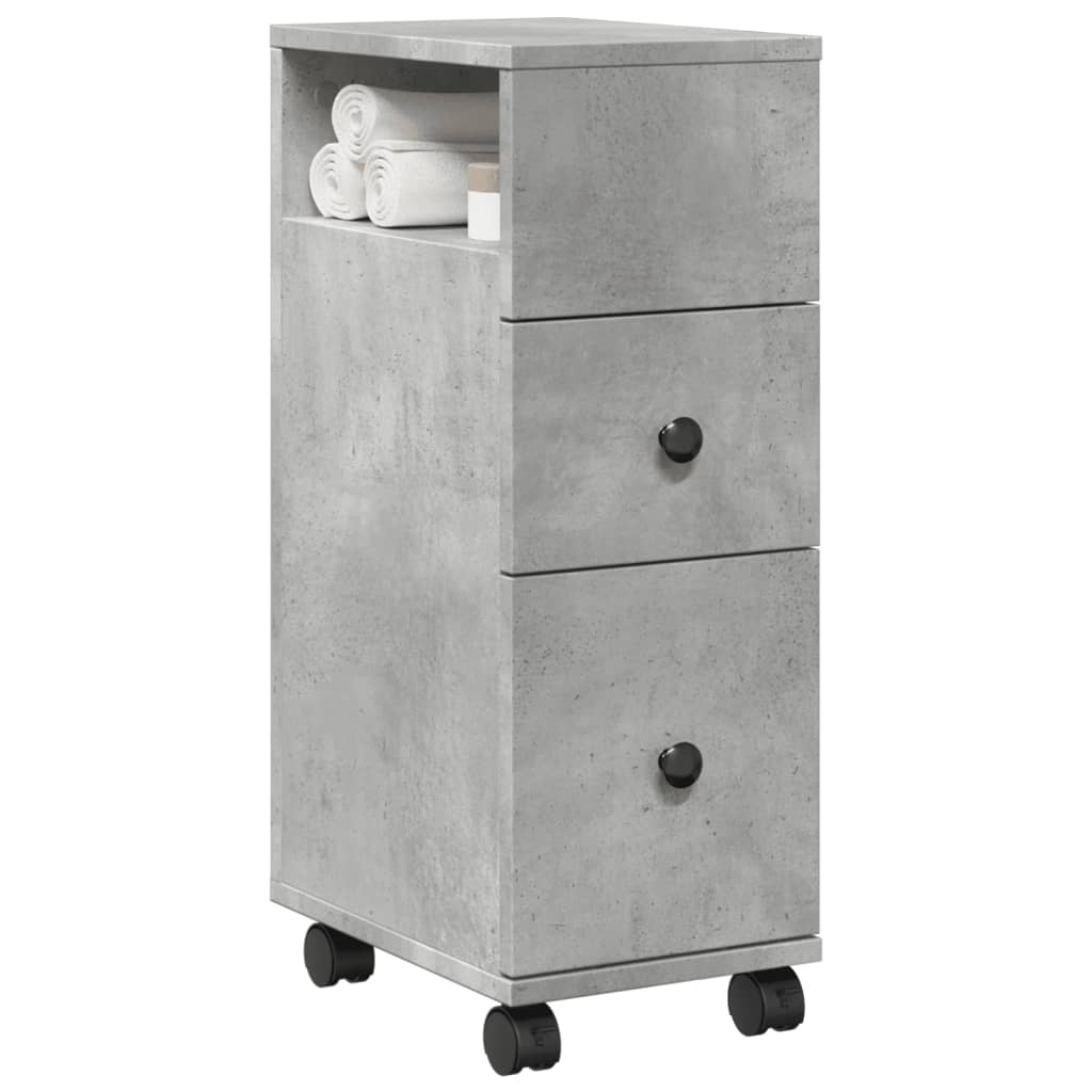 Meuble étroit de salle de bain à roulettes gris béton Casiers & armoires de rangement vidaXL