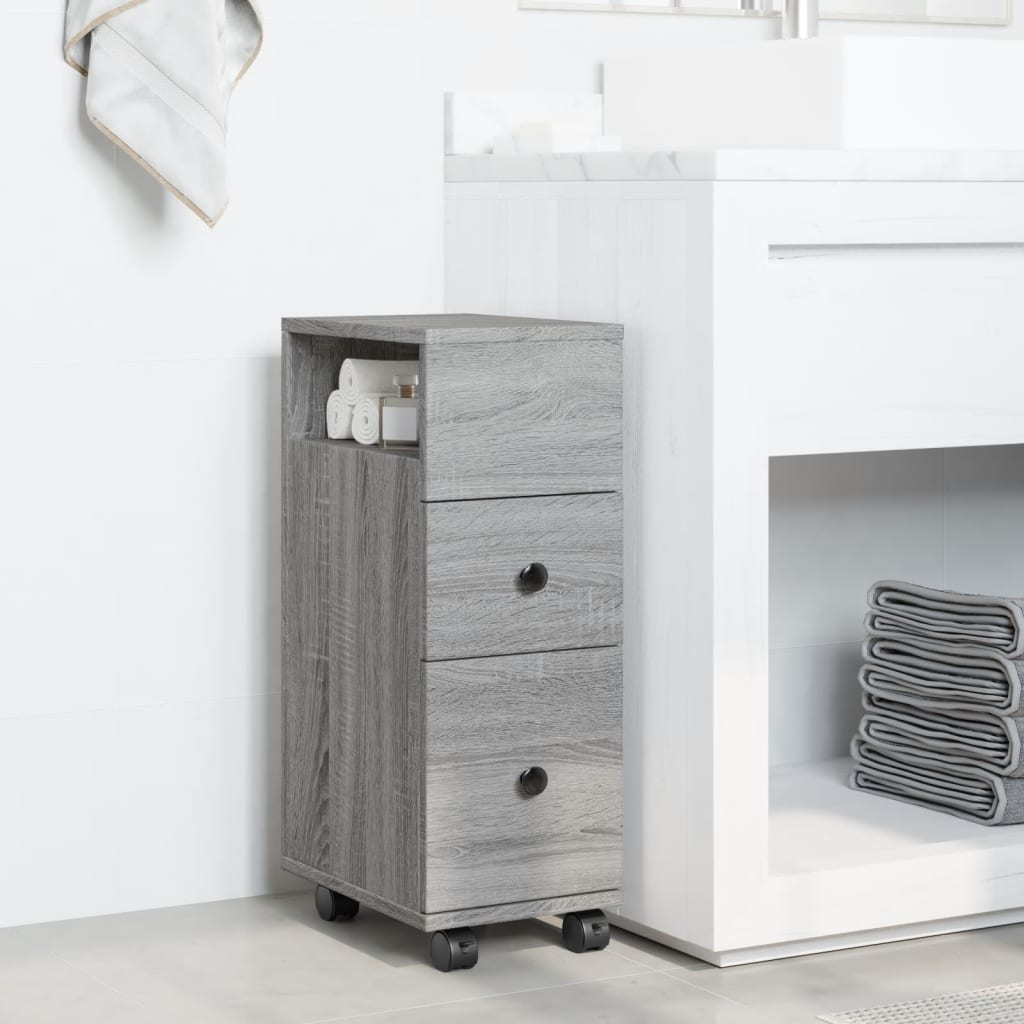 Meuble étroit de salle de bain à roulettes sonoma gris