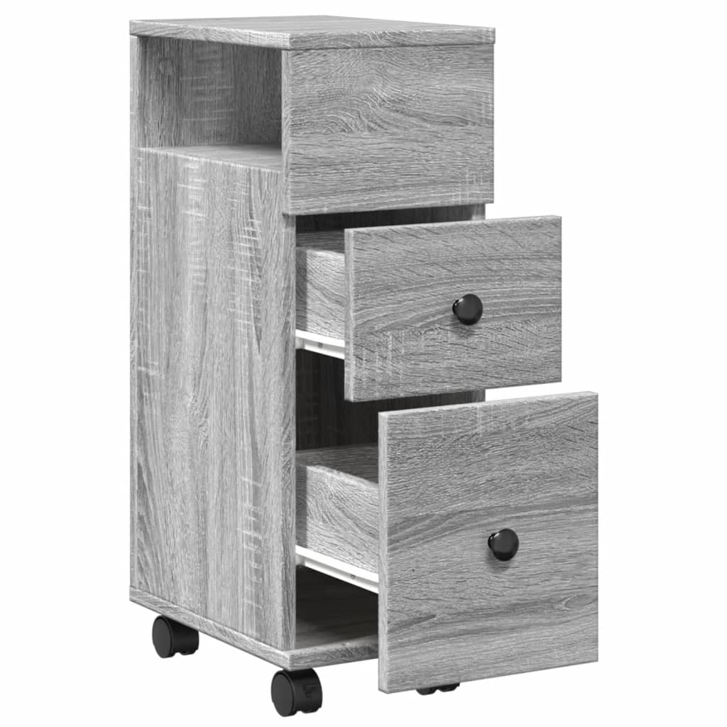 Meuble étroit de salle de bain à roulettes sonoma gris