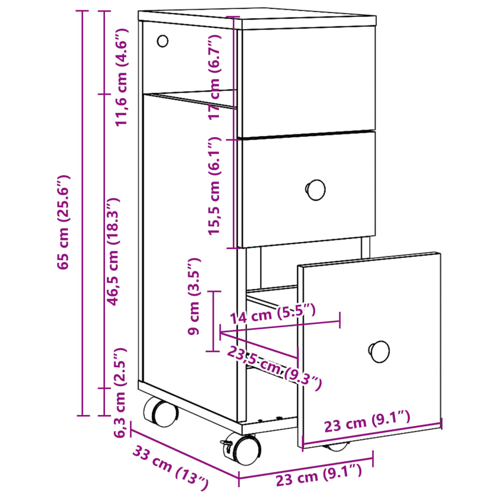 Meuble étroit de salle de bain à roulettes vieux bois - XIOS