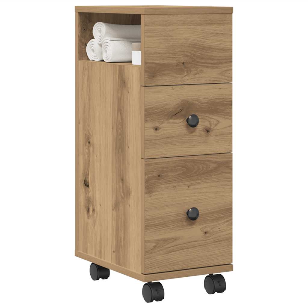 Meuble étroit de salle de bain à roulettes chêne artisanal