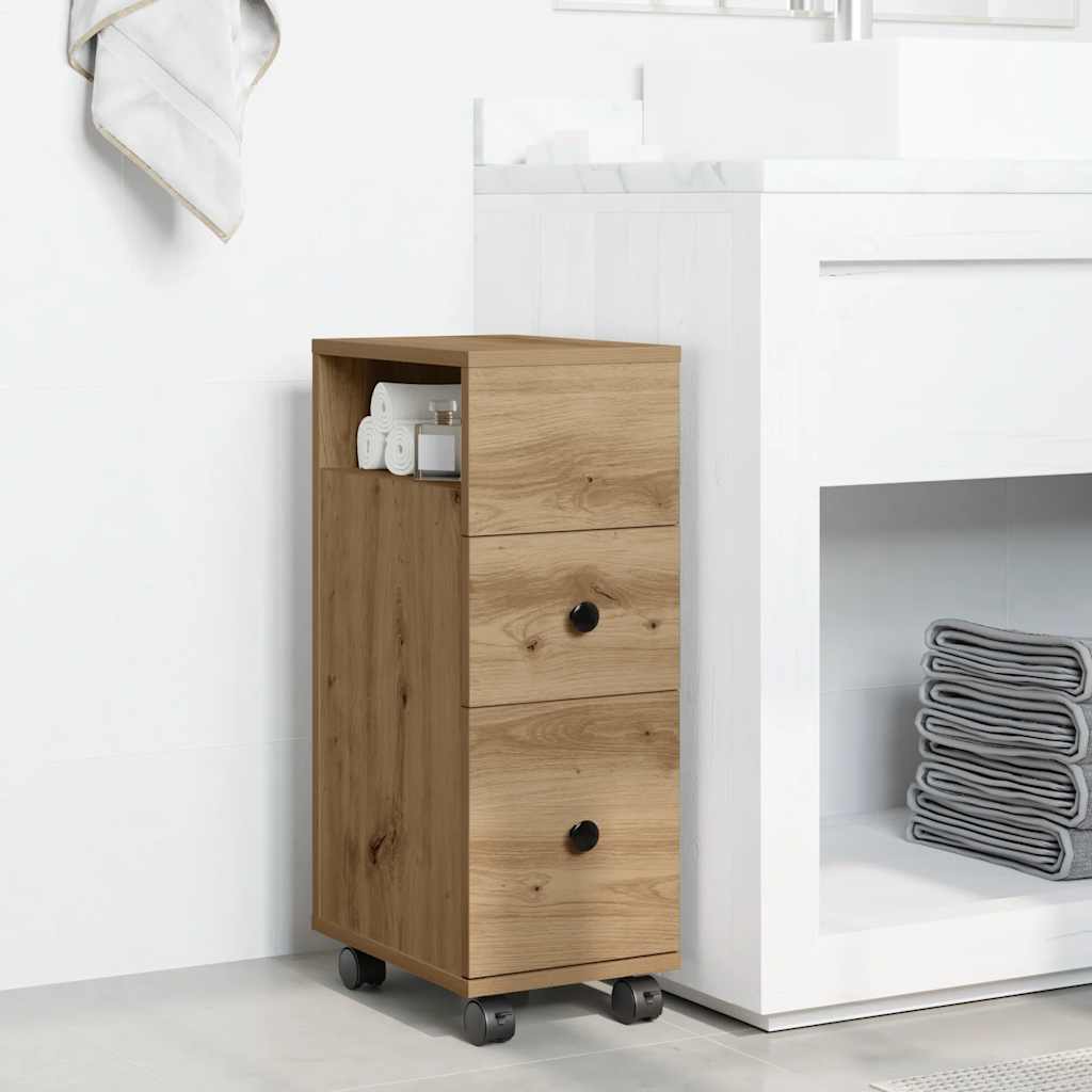 Meuble étroit de salle de bain à roulettes chêne artisanal