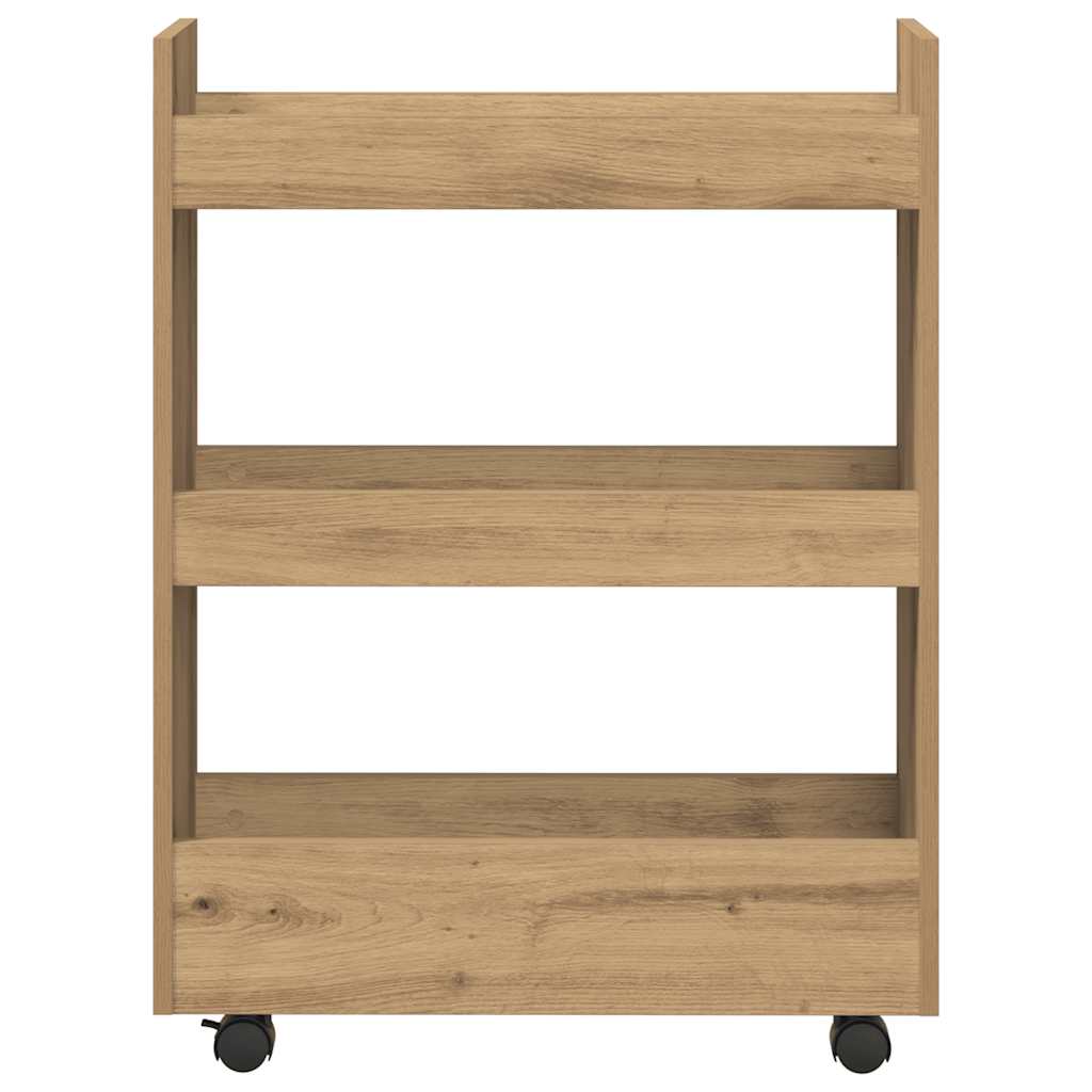 Chariot de rangement étroit 3 niveaux chêne artisanal - XIOS